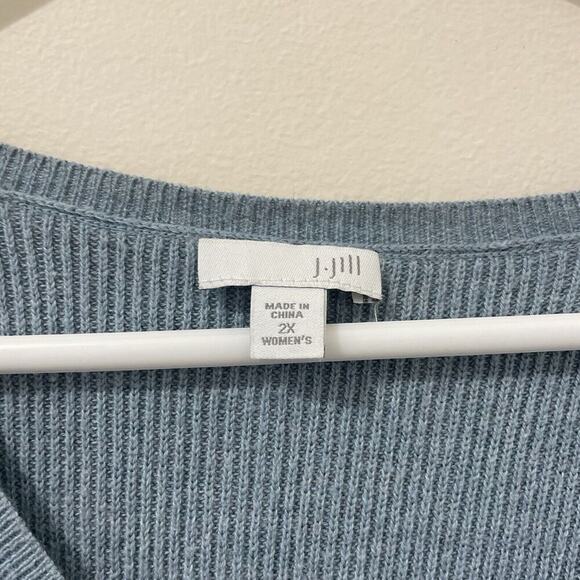 J. Jill Blue Cotton Blend Womens V Neck Tunic Sweater Sz 2X Classic Fall Ribbed - Picture 2 of 10